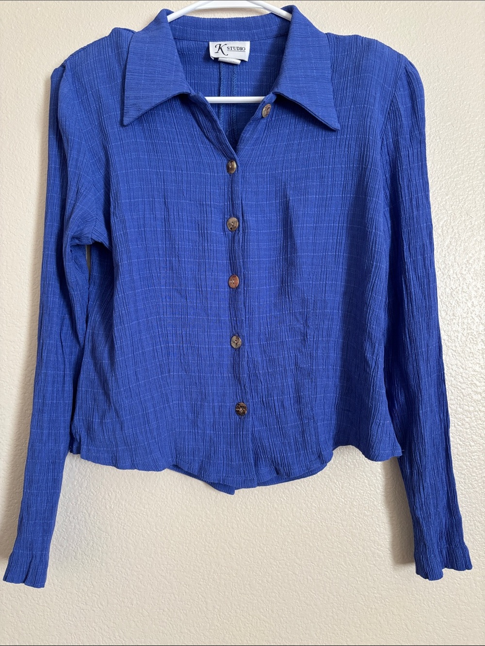 K Studio Open Back Long Sleeve Button Up Blouse
